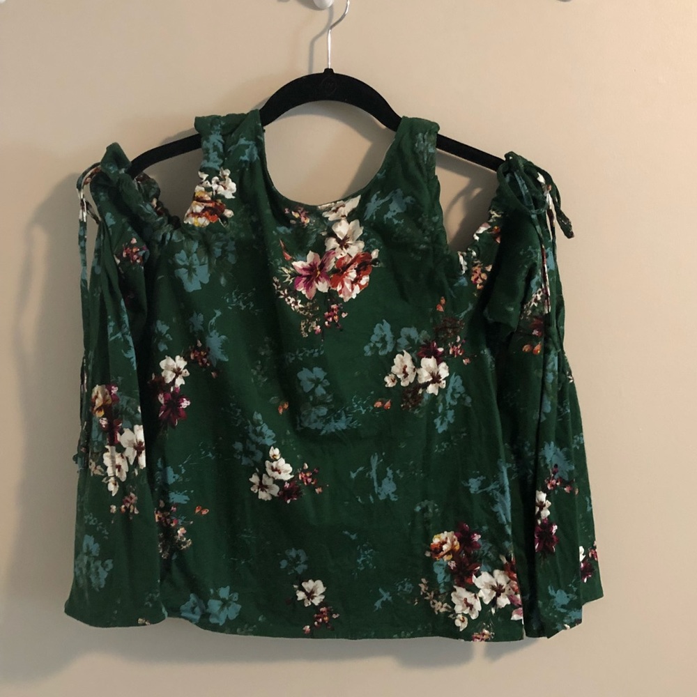 Cold Shoulder Green Floral Blouse